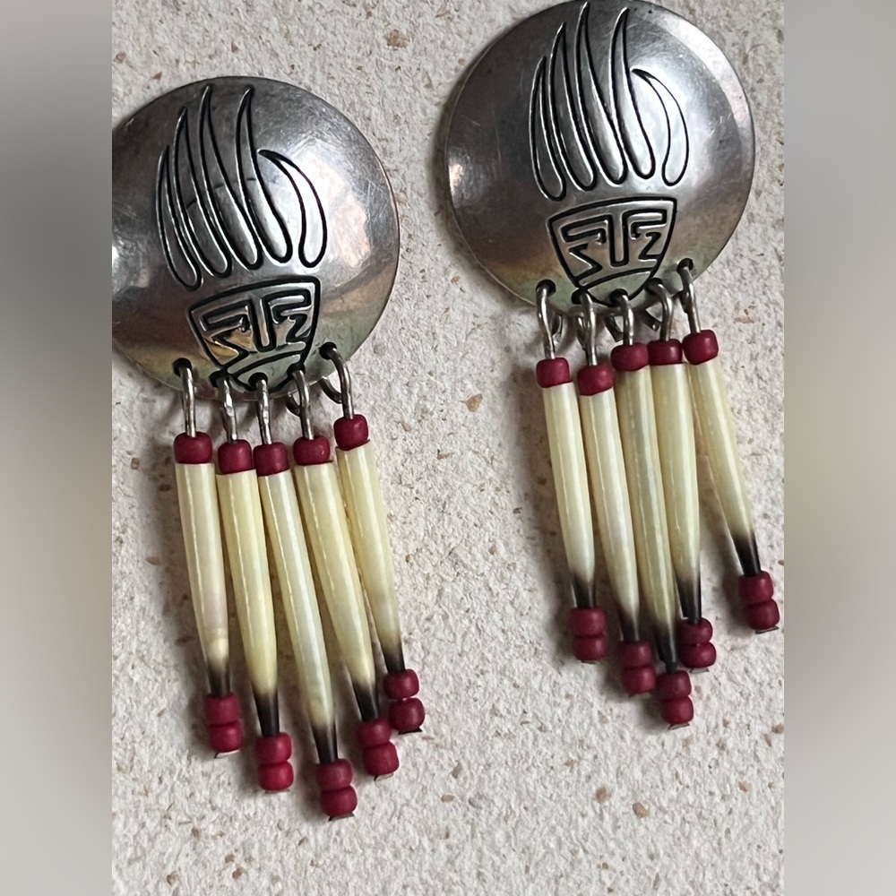 Vintage Silver & Porcupine Quill Earrings - Picture 2 of 4